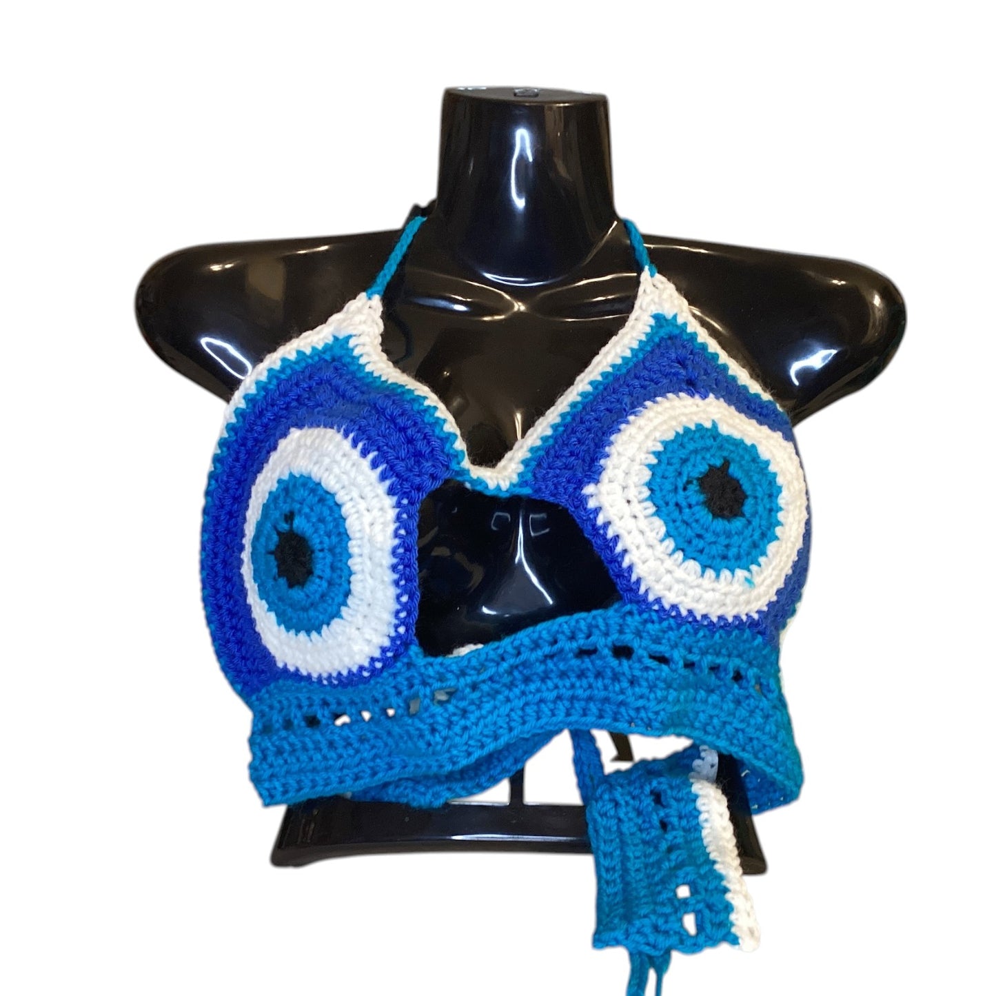 Blue White Top Hand Made Crochet