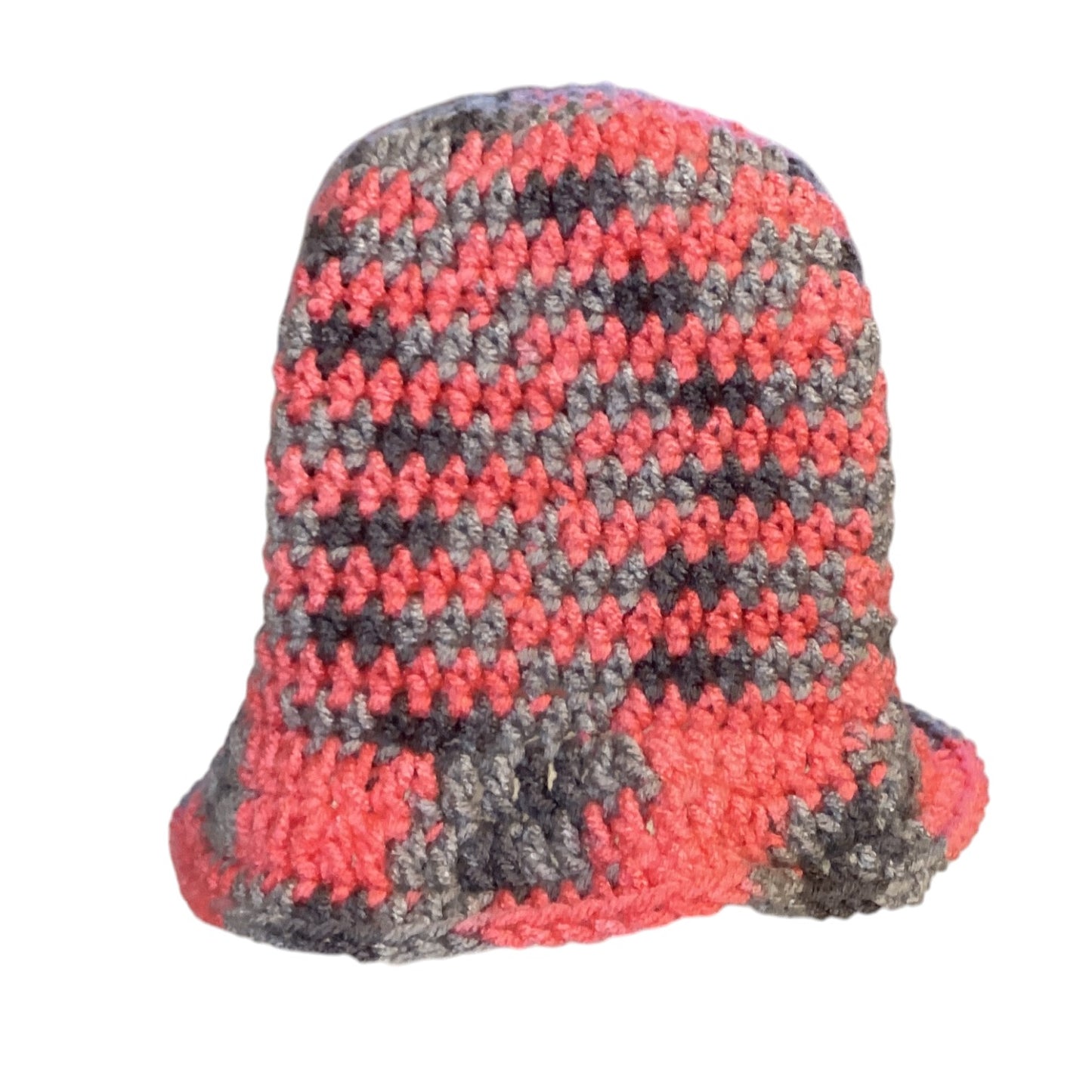 Pink and Grey Crochet Ruffle Beanie