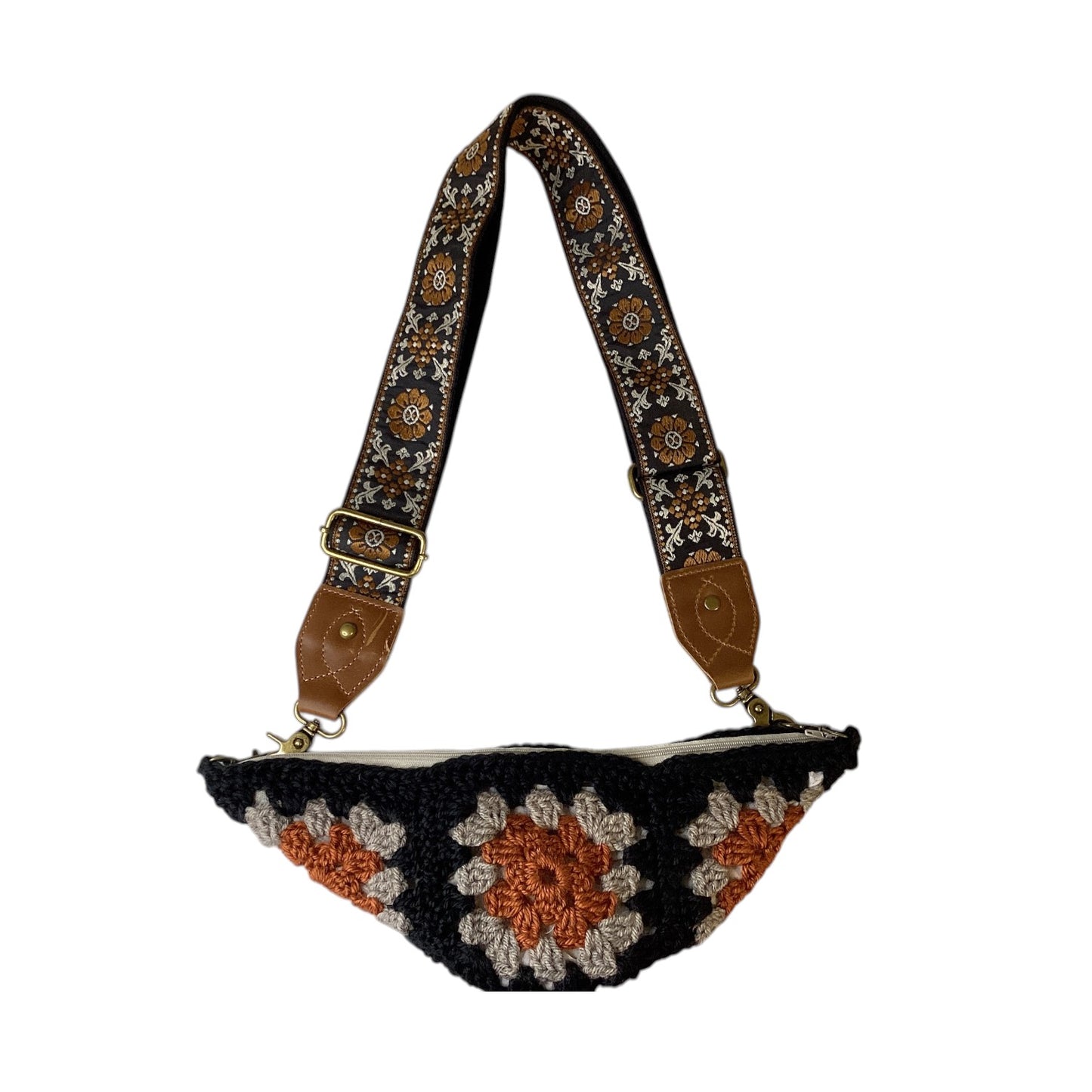 Black Bronze Grey Hand Made Crochet Satchel