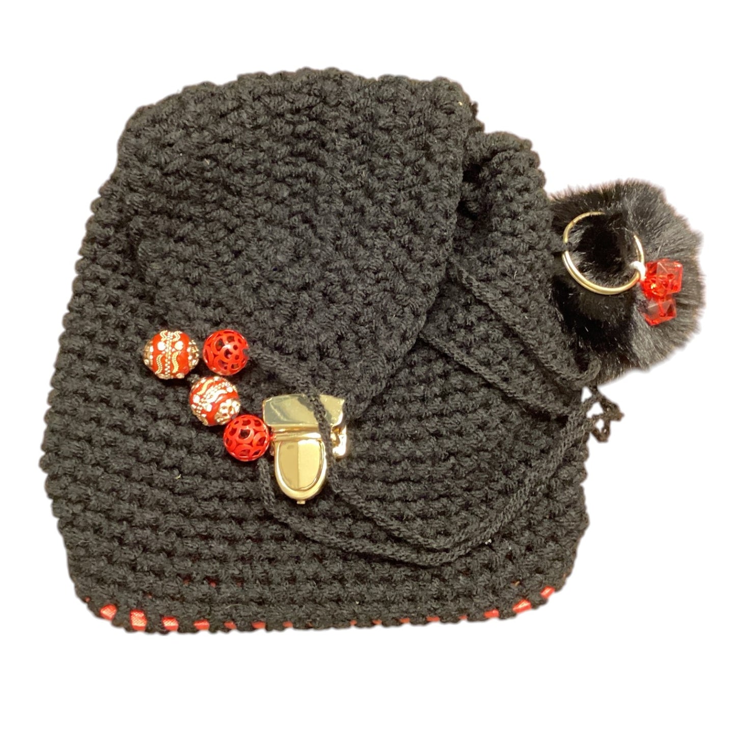 Black and Red Hand Made Crochet Bag