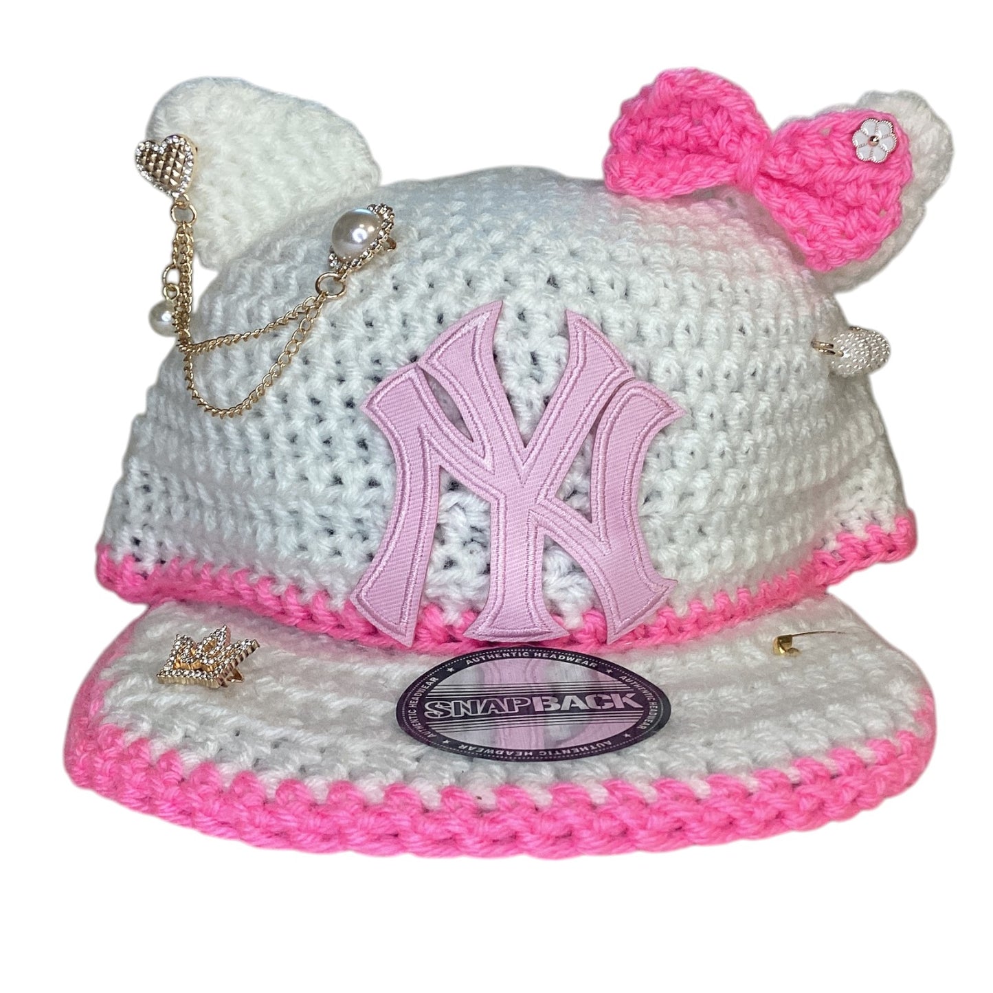 Hello Kitty Crocheted New York Yankees snap back.