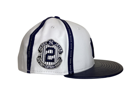 NEW YORK YANKEES 2014 DEREK JETER FINAL SEASON NEW ERA FITTED WHITE LEATHER SIZE 7 3/8