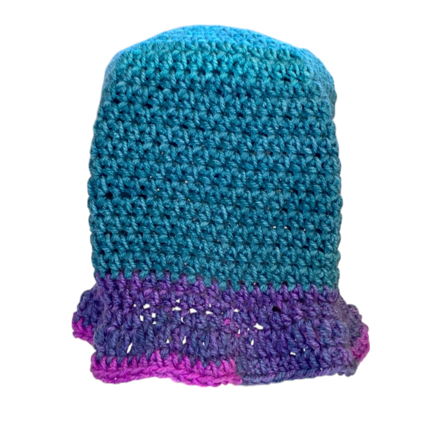 Purple And Teal Crochet Ruffle Beanie