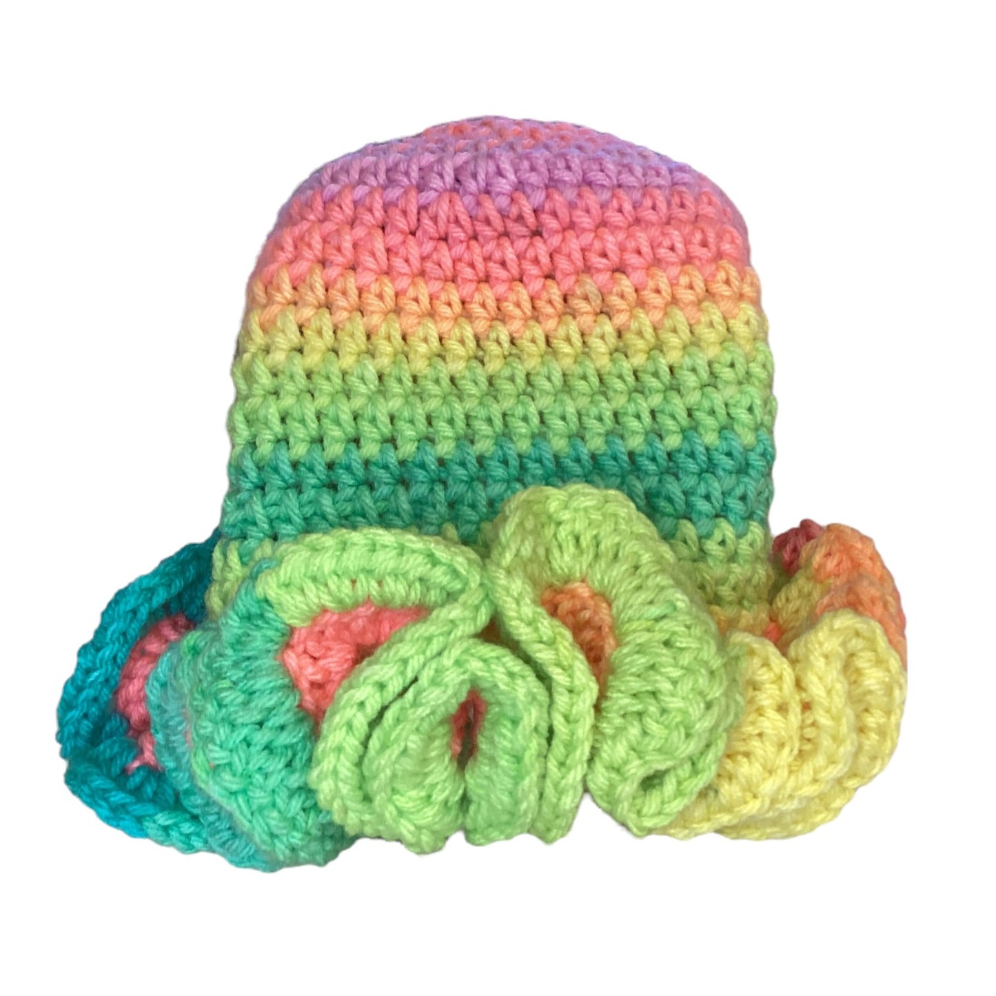 Rainbow Crochet Ruffle Beanie
